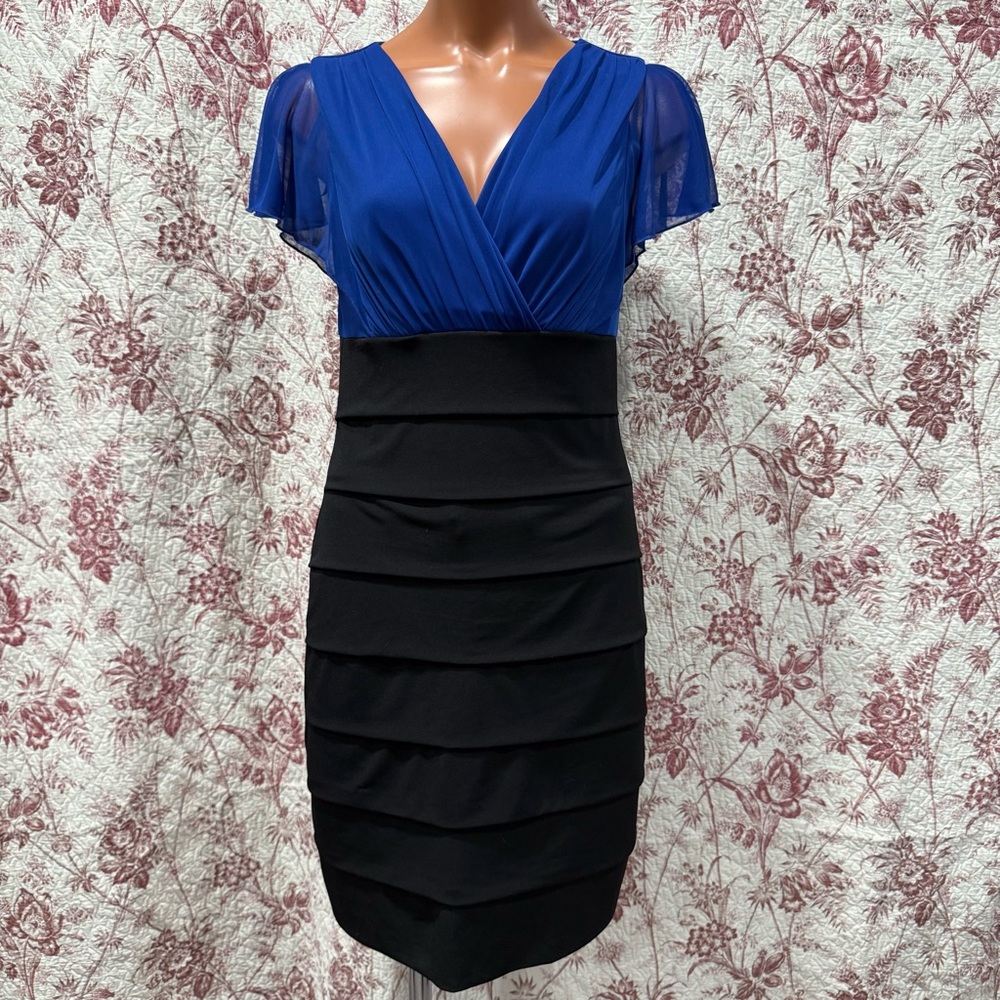 En Focus Studio Colorblock Tiered Dress – Blue/Black – Size 6